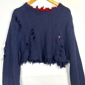 Furst of a Kind Women LongSleeve Distress Crop Sweatshirt Size L/ XL Grunge Edgy